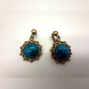 Vintage Turquoise Color and Gold Colored Clip-On Earrings, Nani’s Collection